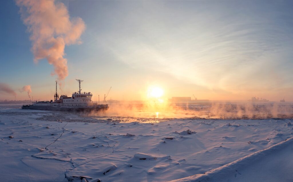 Icebreaker in frozen waters