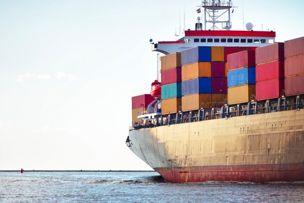 Container ship close-up showing the accommodation block and bridge Container ship close-up showing the accommodation block and bridge