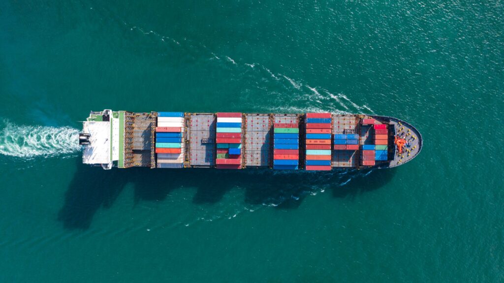 Container ship on the open ocean