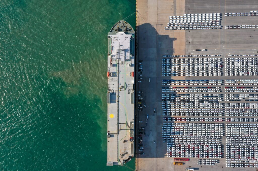 Cars loading onto a ro-ro vessel