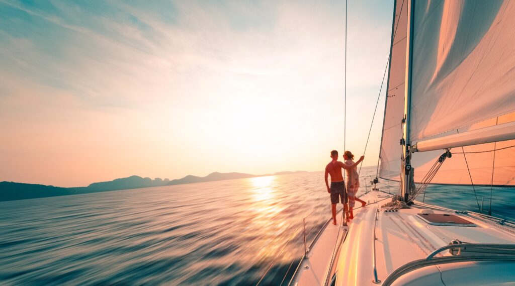 Travellers enjoying a sea voyage