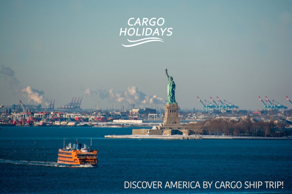 The Statue of Liberty seen on arrival into New York by sea