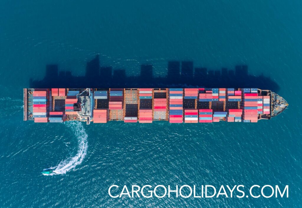 Aerial view of a container ship in port Aerial view of a container ship in port