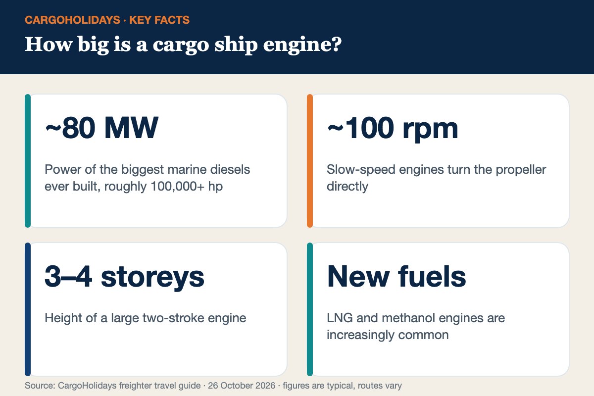Cargo ship engine infographic &ndash; size and power