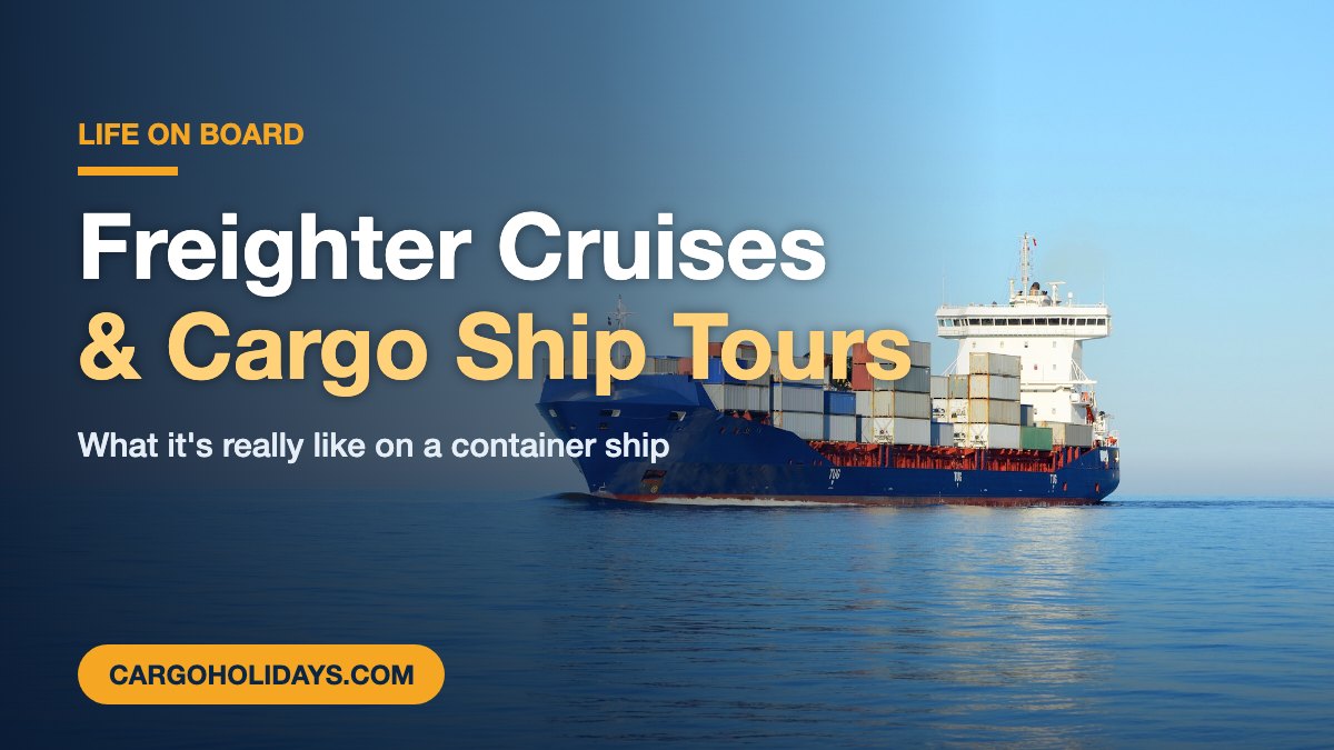 Large container ship sailing on a calm blue sea on a freighter cruise